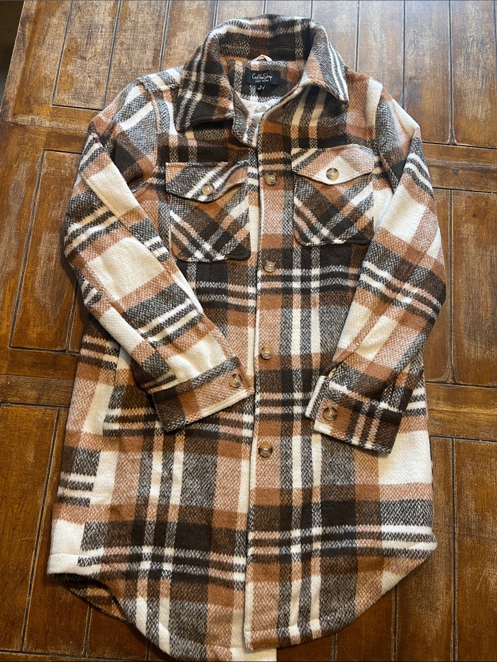 CoffeeShop Plaid Utility Jacket in Brown, Cream & Black